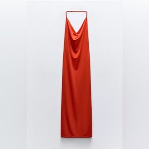 ZARA POLYAMIDE RED HALTER DRESS